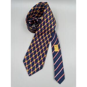 Gianni Versace Silk Tie Medusa Navy Gold Pink Baroque 59” 3.5” Italy